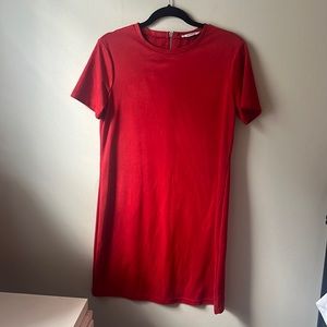 Red suede t-shirt dress